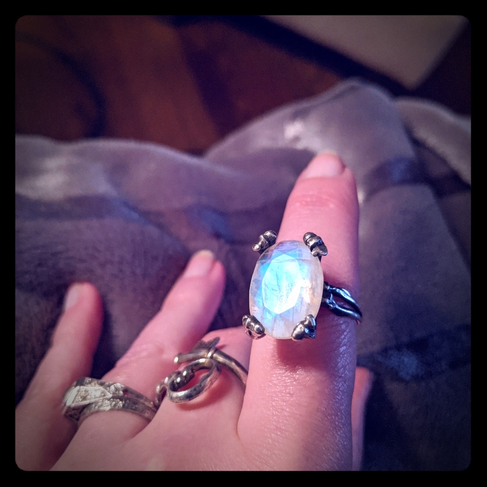 Blood Milk Sterling Moonstone Persephone Ring
